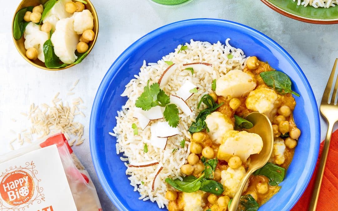Riz basmati et curry veggie au chou fleuri