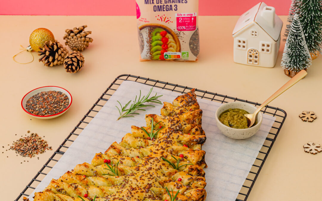 Sapin feuilleté : la recette apéritive de Noël au Mix de graines Oméga 3 Happy Bio