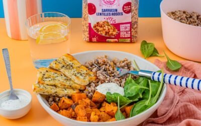 Bowl méditerranéen au halloumi, patates douces et sarrasin Happy Bio